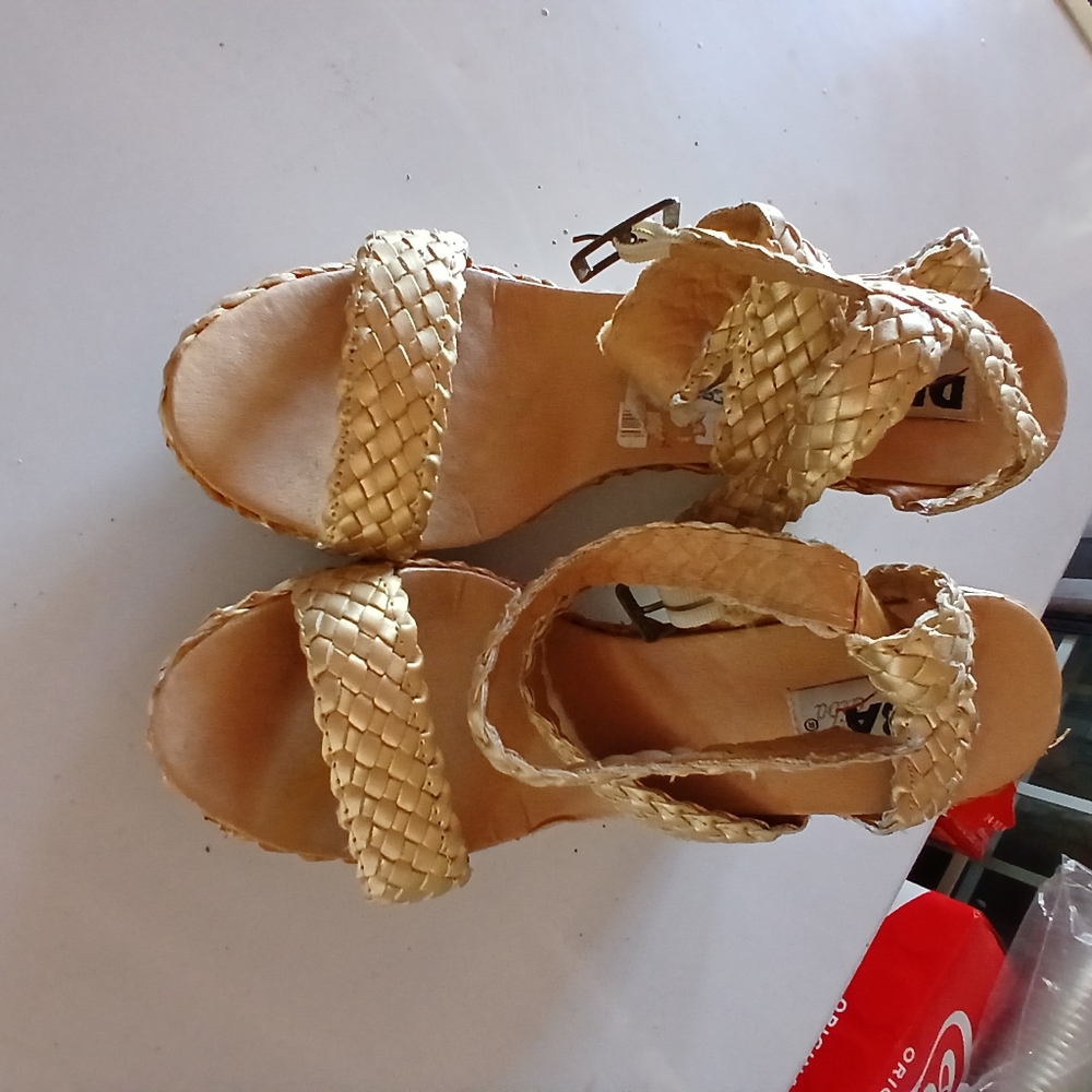 Diba Gold Braided Sandals with Ankle Strap